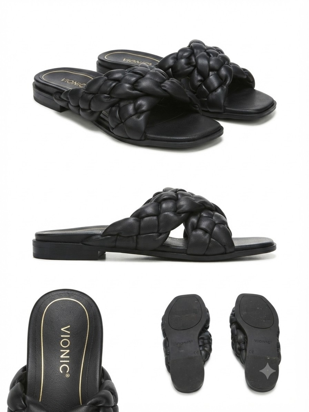 Vionic Black Braided Slide Sandal